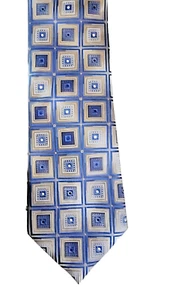 PRONTO UOMO Couture Silk Necktie Blue w/ Gold Silver Geometric Pattern Handmade - Picture 1 of 7