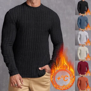 Mens Adult Long Sleeve Thermal T-Shirt Round Neck Classic Fit Knitted Tee Tops - Picture 1 of 27