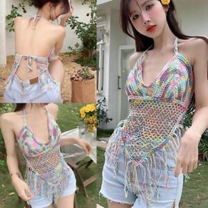 Women Knitted Camisole Summer Sleeveless Short Top Fashion Contrast Breathable!