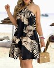 Womens Summer Beach Strappy Ruffle Dress Ladies Leaves Cami Casual Dress Holiday