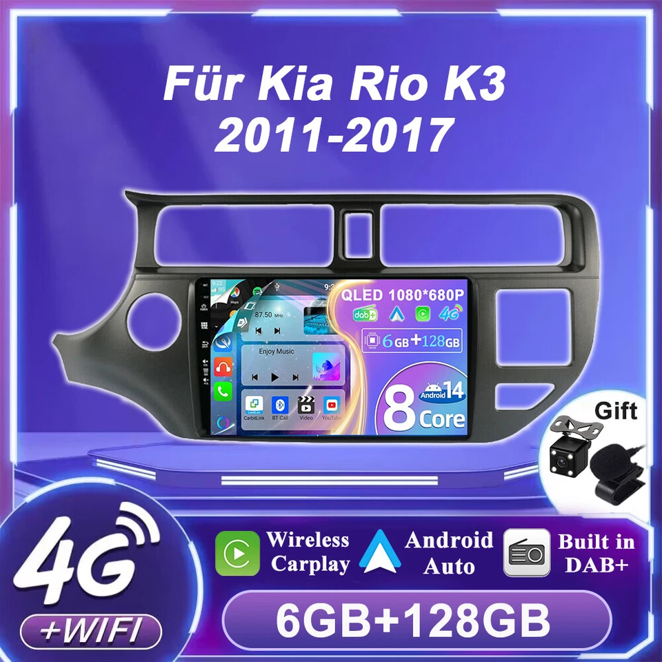 4G Für Kia Rio K3 2011-2017 Android 14 Autoradio DAB+DSP GPS Navi QLED 6GB+128GB - Bild 1 von 4