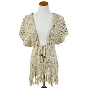 Hollister Boho Fringe Hem Pullover Hooded Open-Knit Top - Picture 1 of 10