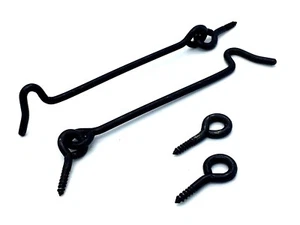 GANCI CABINA 100mm 4" filo nero gancio e occhiello armadio porta cancello serratura (799) - Foto 1 di 11