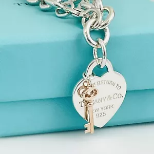 Large 8.25" Return to Tiffany Heart Tag and Rubedo Key Charm Bracelet - Picture 1 of 6