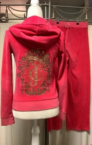 Juicy Couture Velour Straight Leg Low Rise Pants 28 x 32 Zip Up Hoodie XS - Picture 1 of 14