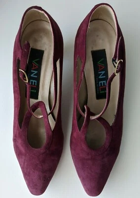 UNIQUE VTG VANELi Suede Pumps 7.5 Women's Shoes Red Wine Beet Made in ITALY - Image 1 of 4