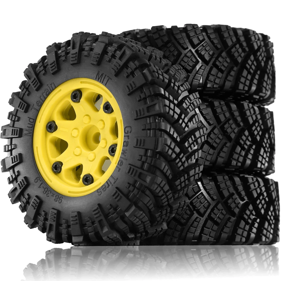 1.9" Beadlock Wheel Rim Rubber Tire Set for 1/10 RC Crawler Car TRX4 RC4WD D90 - Image 1 of 4