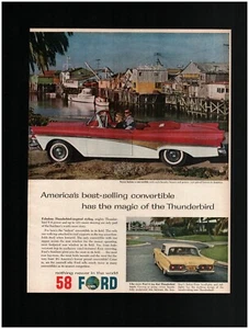 1958 Ford Fairlane 500 Convertible Original Print Ad ~ Free Shipping ~ red car - Picture 1 of 1
