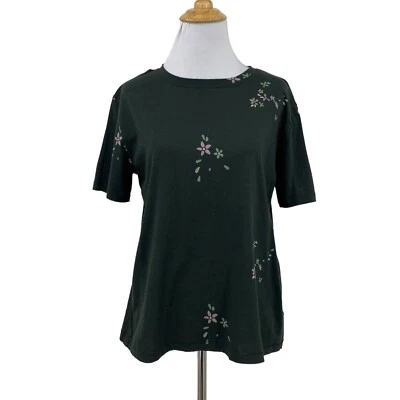 Espléndida Camiseta Mujer M Mediana Cazador Verde Floral Mezcla Algodón Manga Corta *LEER Foto 1 de 4