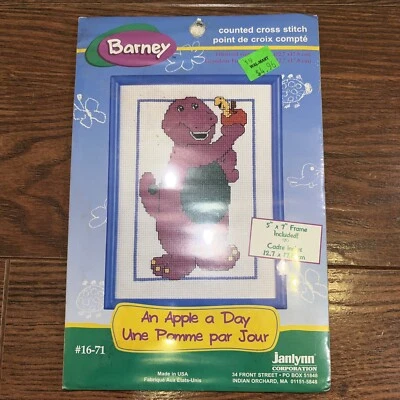 NEW Barney The Purple Dinosaur Counted Cross Stitch Kit Frame #16-71 Janlynn VTG - Image 1 of 3