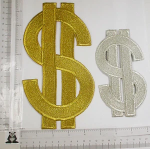 Iron On Dollar Sign $ in 4 sizes! 1" high up to 8.5" met Gold or Silver - Picture 1 of 7