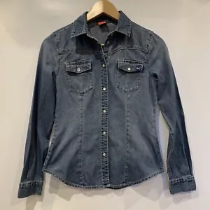Puma Denim Shirt Womens Adult Size 8 Blue Button Up Fitted Casual Style VTG - Picture 1 of 14