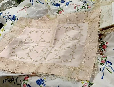 Velentine Italy New 1pc Boudoir Sham 100% Cotton Sateen Lace Pink Italian Superb - Image 1 of 4
