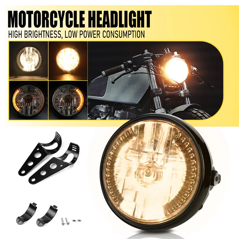 7" Motorcycle Headlamp w/ Turn Signal LED Headlight Bracket Housing Universal - Image 1 of 4