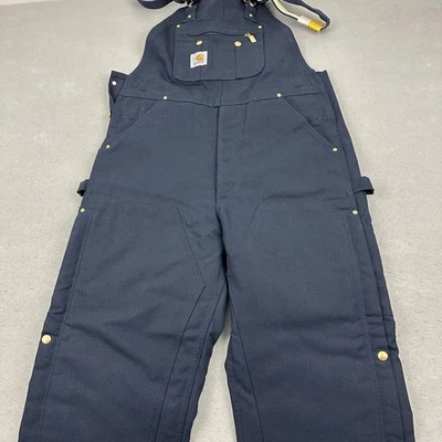 Carhartt Bib Overalls Men 34 Navy Solid Quilt Lined Zip To Thigh R41-DNY New - Image 1 of 4