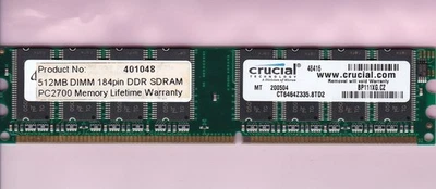 512MB PC-2700 CRUCIAL CT6464Z335.8TD2 DDR-333 DDR1 Desktop Ram STICK 184-Pin - Image 1 of 2