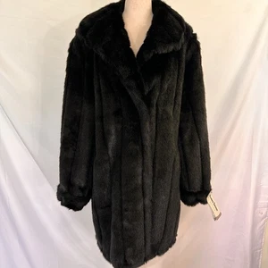 DENNIS BASSO Kunstfellmantel 1X Plus Neu mit Etikett schwarz mittellange Jacke Wintermantel - Bild 1 von 13