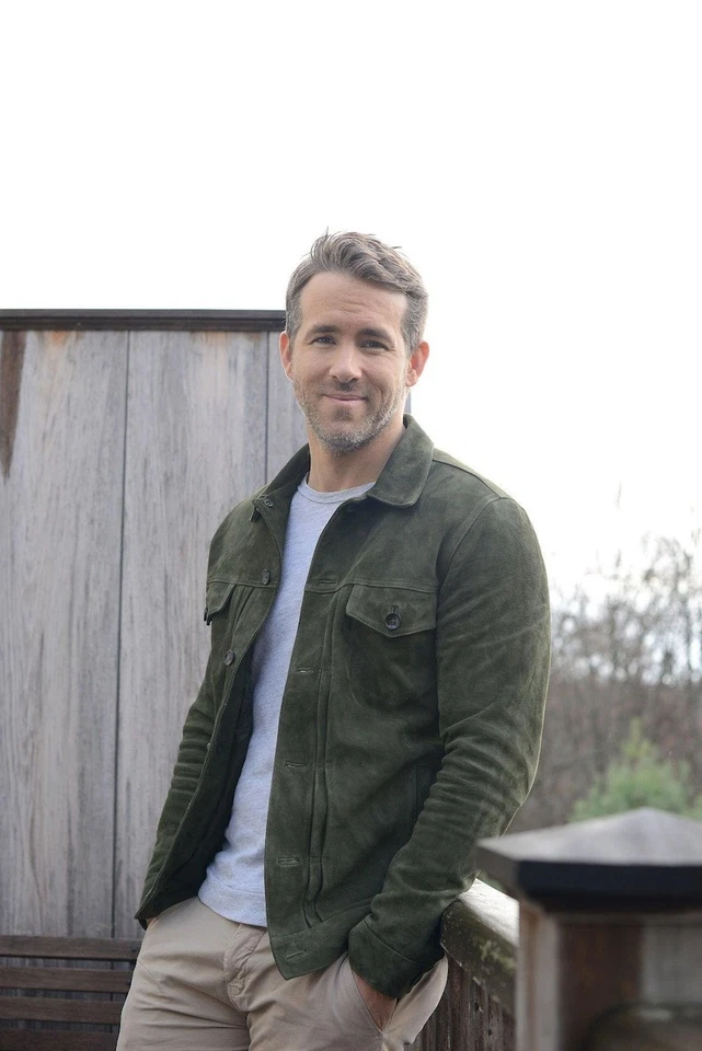 Chaqueta de cuero de gamuza verde estilo camionero para hombre abrigo de cuero genuino botón delantero Foto 1 de 4