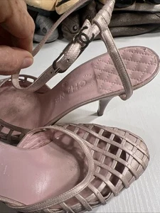 Chanel 40 Pumps High Heels Sandals Pink Metallic Leather Silver CC Logo Buckles - Picture 1 of 24