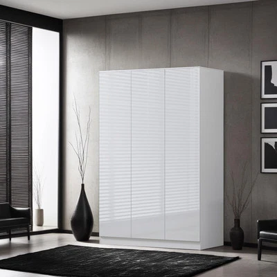 FWSTYLE 3 Door Triple Wardrobe Modern Bedroom Furniture Scandinavian Design White Gloss