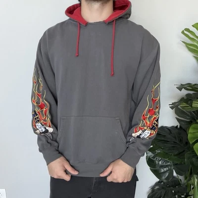 Sudadera con Capucha Vintage Y2K Sapphire Lounge Tribal Flames Bordada Grande Envejecida Foto 1 de 4