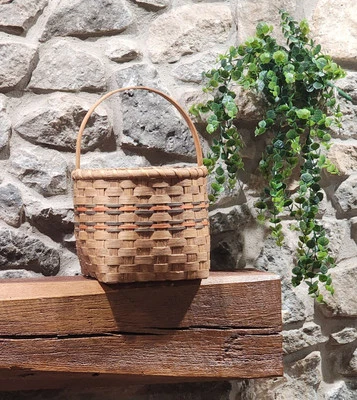  Basket Splint Wood Handled Amish Handmade 15"  Country  Primitive MCM Weaved - Image 1 of 4