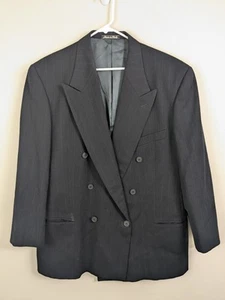 Giorgio Armani Le Collezioni Blazer Men's 44R Black Double Breasted Wool Striped - Picture 1 of 14