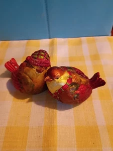 Vintage Weihnachten Vogel Paar, schön rot und gold - ca. 3" in Höhe & Breite - Bild 1 von 5