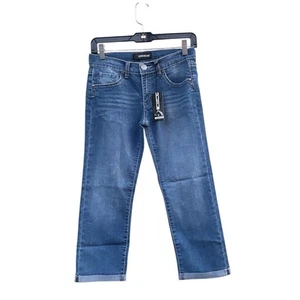 Jordache Jean Capris Size 14 Girls Blue Denim, Patches, Cute - Picture 1 of 5