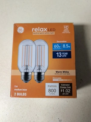 GE HD Refresh LED Warm White 60W Medium T14 Light Bulb 2 Bulbs 800 Lumens - Image 1 of 4