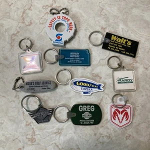 10 Different Vintage Car Advertising Keychains Rings Valvoline - Goodyear - Walt - Picture 1 of 11