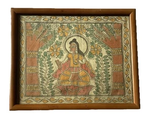 Antik/VTG handbemalt Madhubani Volkskunst/ Mithila auf Stoff - Bild 1 von 8