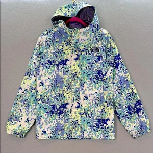 The North Face Girl Blue/ white Floral DryVent hooded Raincoat full zip Jacket M - Picture 1 of 6