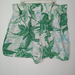 HM size XL Womens Pull on shorts Linen Blend green white blue w pockets
