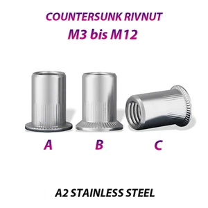 M3 - M12 A2/304 STAINLESS STEEL COUNTERSUNK RIVNUT RIVET NUTS THREADED INSERT - Picture 1 of 24