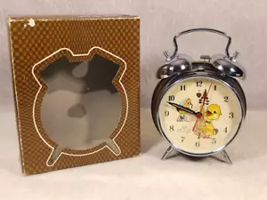 Vintage Diamond Wind Up Alarm Clock Double Bells NIB Animated Duck BROWN * WORKS - Picture 1 of 15