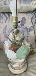Vintage Seashell Filled Glass Beautiful Table Lamp Shells Beach House Decor - Picture 1 of 13