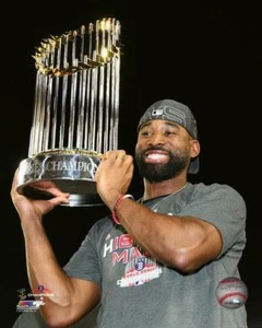 Boston Red Sox Jackie Bradley w/Championship Trophy 2018 World Series Photo 2 - Picture 1 of 7