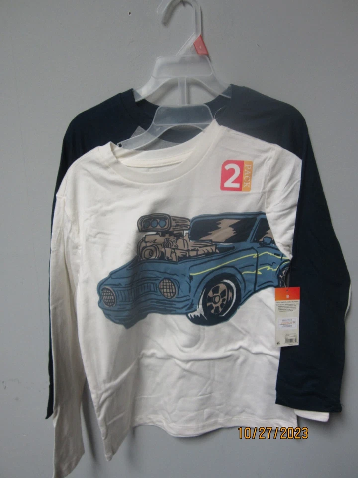 365 Kids By Garanimals Toddler Boys 2-Piece Long Sleeves Hotrod Egret Tee Size 8