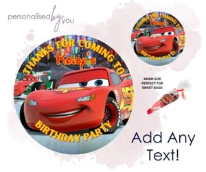 PERSONALIZADO DISNEY Cars Lightning Mcqueen TEMA Fiesta Bolsa Pegatinas Añadir Nombre Edad - Imagen 1 de 2