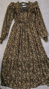 Anthropologie Moon River Dress Womens XS Brown Floral Maxi Prairie Cottagecore - Picture 1 of 12
