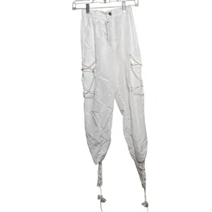Millau Pants Women's 4 White Windbreaker Lace Up Strappy Sheer Cargo Solid NWT - Picture 1 of 16
