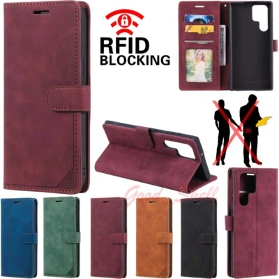 For Samsung S23 S22 S21 S20 FE S10 S9 S8 Wallet Leather Case Cover RFID Blocking - Image 1 of 4