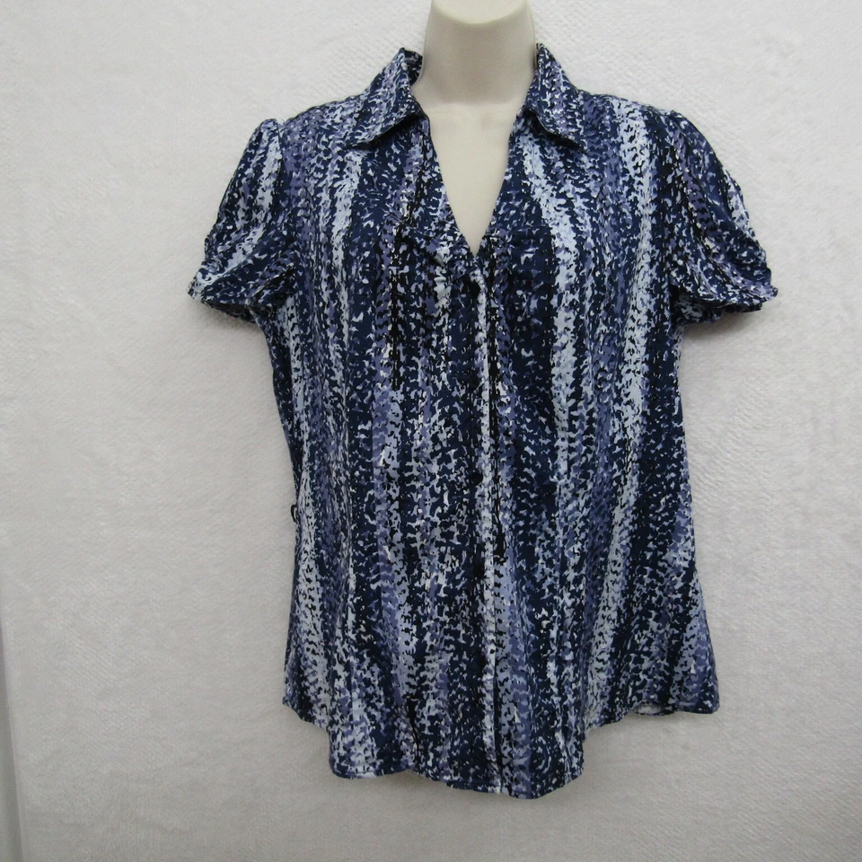 Blusa Top Covington Mujer Manga Corta Talla L Azul Blanco Glamour Informal Preppy Foto 1 de 4