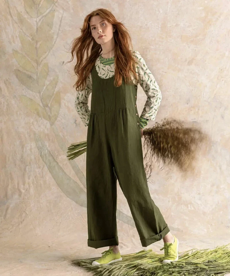 Gudrun Sjoden Harvest Dungarees Jumpsuit Overalls Organic Cotton Linen Green L - Image 1 of 4