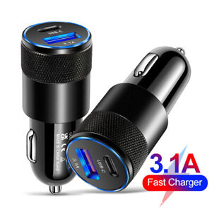 3.1A USB 2 Port PD USB-C Fast Charging Car Charger Adapter  