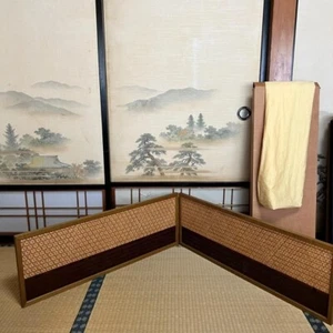 Schermo pieghevole vintage giapponese bambù per cerimonia tè Furo-saki Byobu Japan FS - Foto 1 di 10