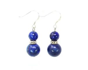 Lapislazzuli Orecchini Zwischenteil Rondelle con Strass 925er Argento a Gancio - Foto 1 di 1