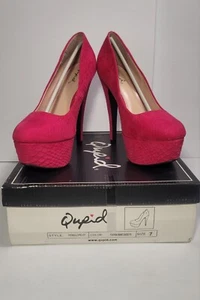 Qupid Penelope Fuchsia Snake Suede High Heel Size 7 Closed Toe Pumps - Picture 1 of 12