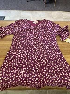 NWT! GB Girls Maroon/ White/Brown Floral Button Up Dress Size Youth M - Image 1 of 4